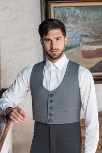 Chaqueta y chaleco Ojo de Perdiz hilatura fina gris – vista 1 – Isabel Hernández